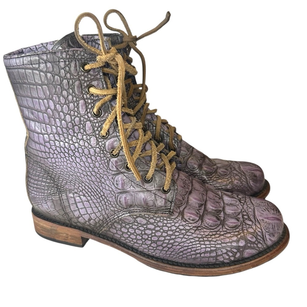 Freebird by Lace Up Manchester Lilac Croc Combat Boots Size 12